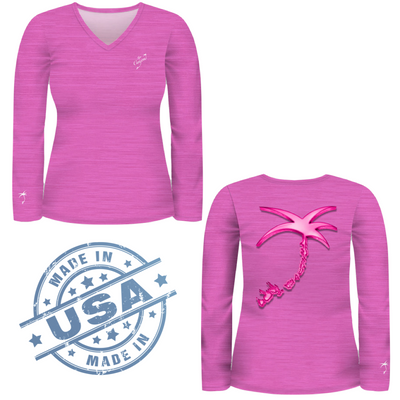 PALMAP / Heather Pink V-neck - Quick Dry UPF 50+ Ladies Long Sleeve