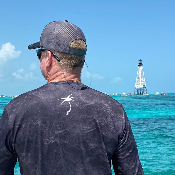Ocean View Camo Black / Front Logo  - Quick Dry UPF 50+ Mens Long Sleeve