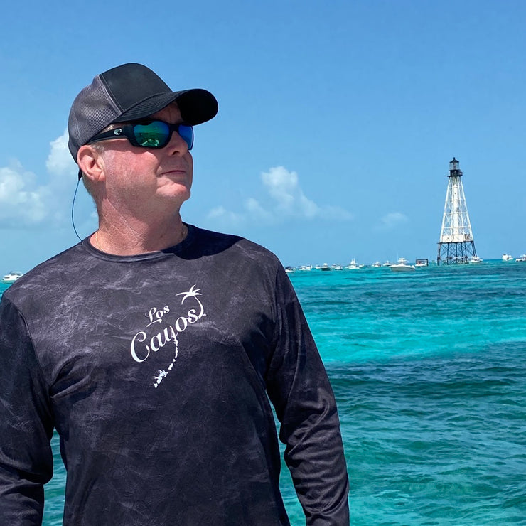 Ocean View Camo Black / Front Logo  - Quick Dry UPF 50+ Mens Long Sleeve