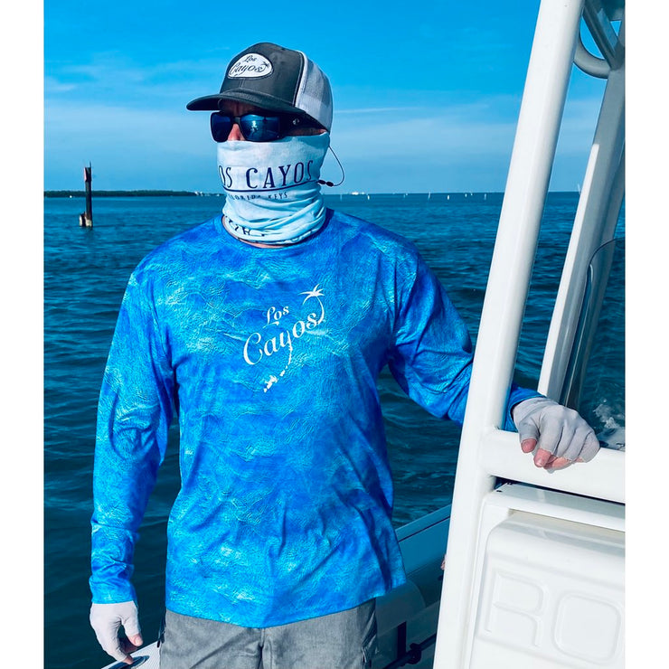 Ocean View Camo Blue / Front Logo  - Quick Dry UPF 50+ Mens Long Sleeve