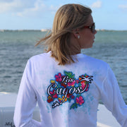 Bright Floral / White V-neck - Quick Dry UPF 50+ Ladies Long Sleeve