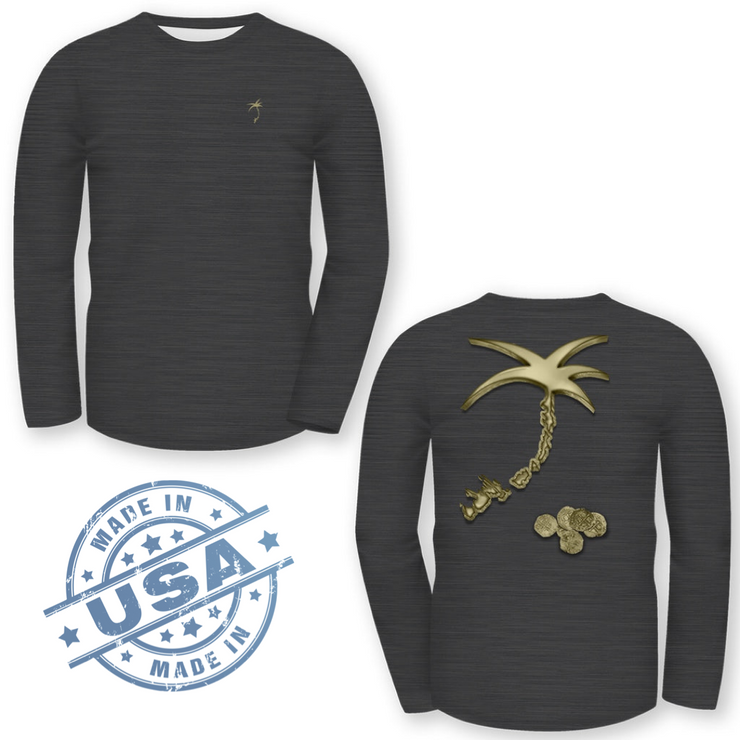 PALMAP / Heather Black with Atocha coins - Quick Dry UPF 50+ Mens Long Sleeve