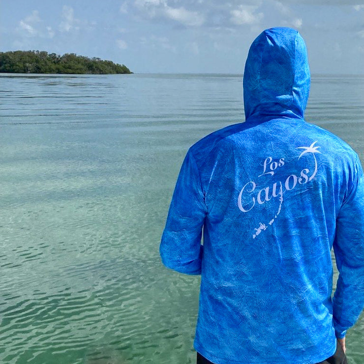 Ocean View Camo Blue Hoodie/ Back Logo  - Quick Dry UPF 50+ Mens Long Sleeve