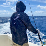 Ocean View Camo Black Hoodie / Back Logo  - Quick Dry UPF 50+ Mens Long Sleeve - Wholesale