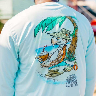 Tiki Turtle / Mint - Quick Dry UPF 50+ Mens Long Sleeve - Wholesale