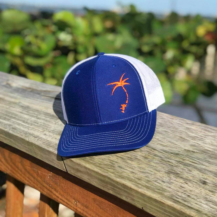 Embroidered Offset Palmap Trucker Hat - Blue / Orange