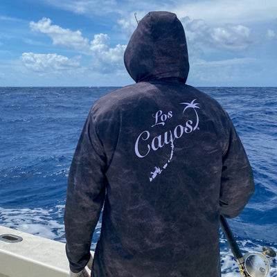 Ocean View Camo Black Hoodie / Back Logo  - Quick Dry UPF 50+ Mens Long Sleeve
